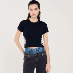 Sandro Paris Camisetas-Camiseta Decorada Com Diamantes