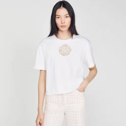 Sandro Paris Camisetas-Camiseta Rosa Com Strass