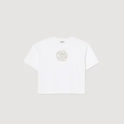 Sandro Paris Camisetas-Camiseta Rosa Com Strass