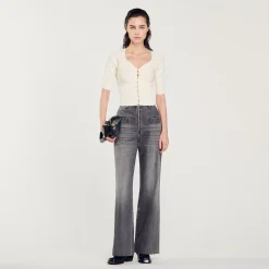 Sandro Paris Suéteres E Cardigans-Cardiga Canelado Recortado