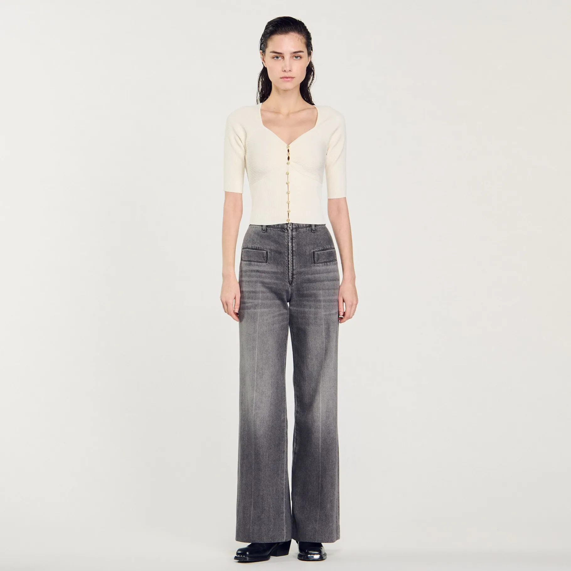 Sandro Paris Suéteres E Cardigans-Cardiga Canelado Recortado