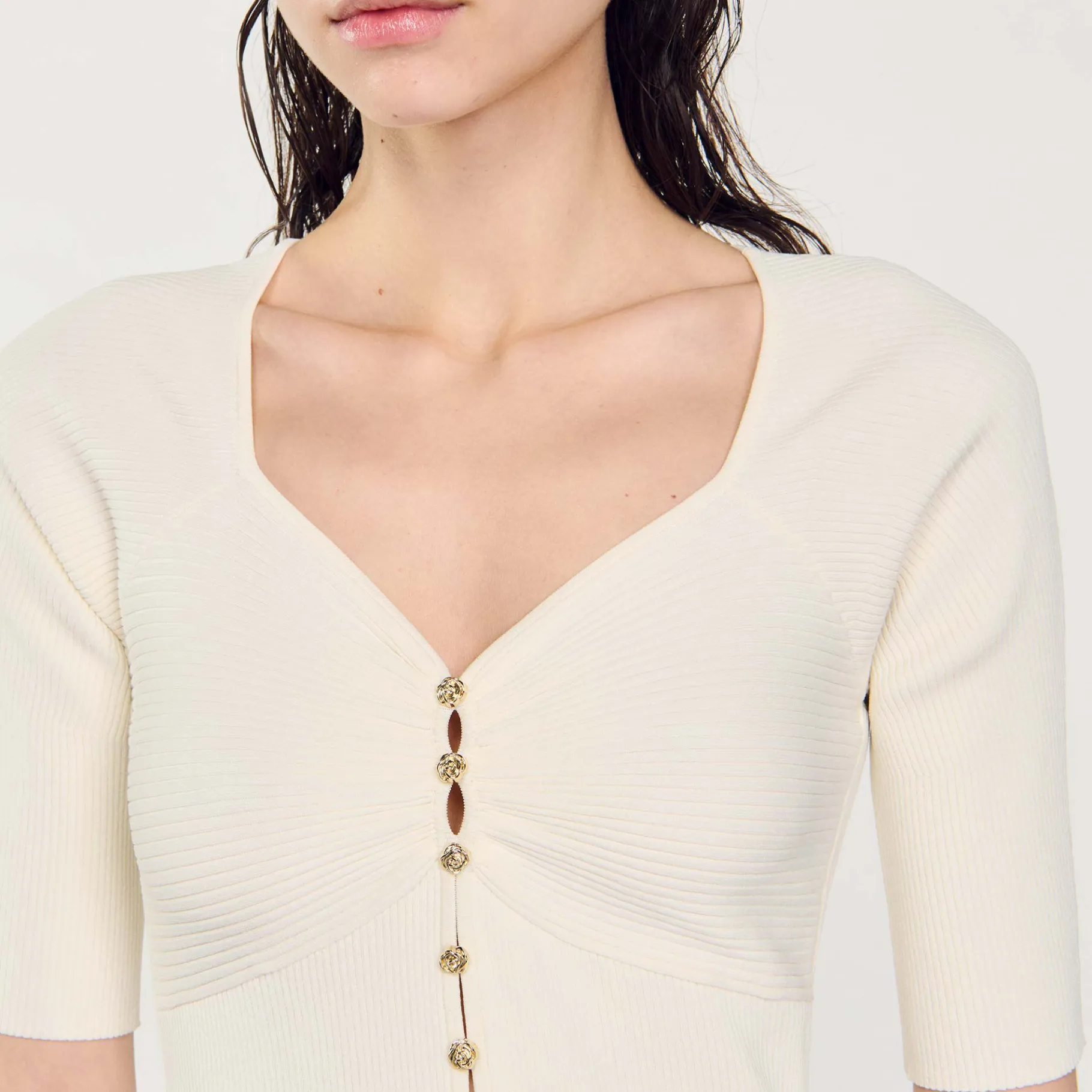 Sandro Paris Suéteres E Cardigans-Cardiga Canelado Recortado