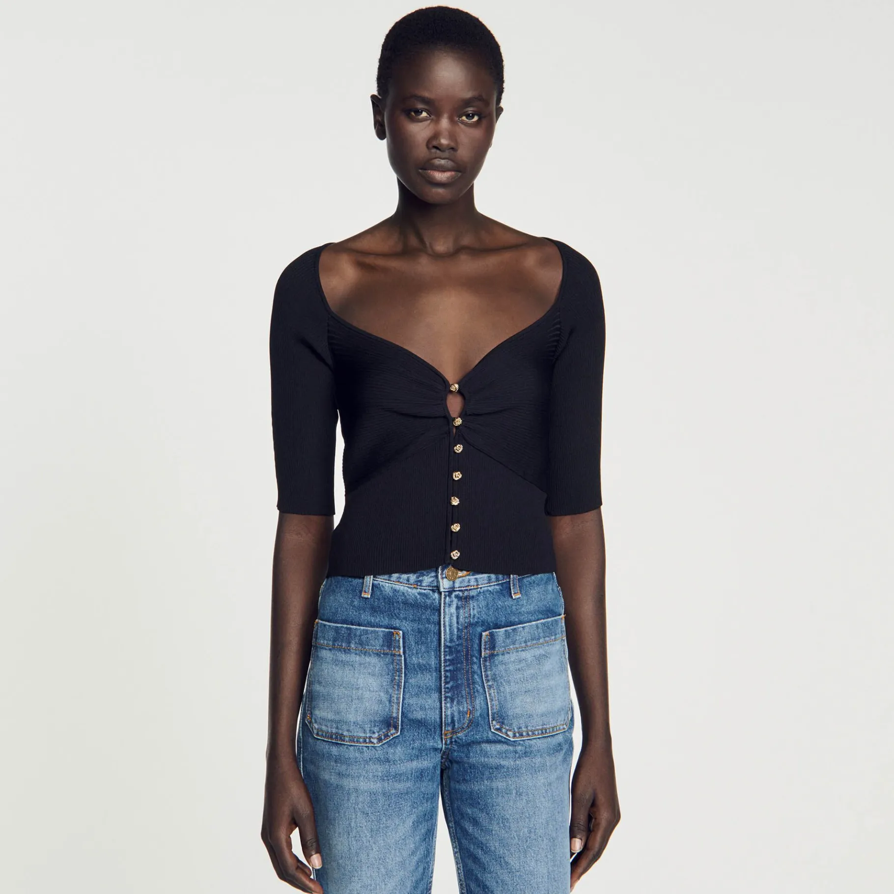 Sandro Paris Suéteres E Cardigans-Cardiga Canelado Recortado