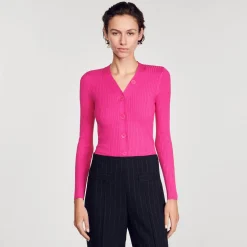 Sandro Paris Suéteres E Cardigans-Cardiga De Malha Canelada