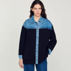 Sandro Paris Suéteres E Cardigans-Cardiga Estilo Jaqueta De Dois Materiais