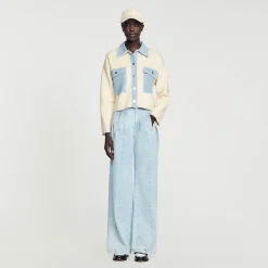 Sandro Paris Suéteres E Cardigans-Cardiga Oversize De Dois Materiais
