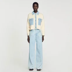 Sandro Paris Suéteres E Cardigans-Cardiga Oversize De Dois Materiais