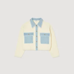 Sandro Paris Suéteres E Cardigans-Cardiga Oversize De Dois Materiais