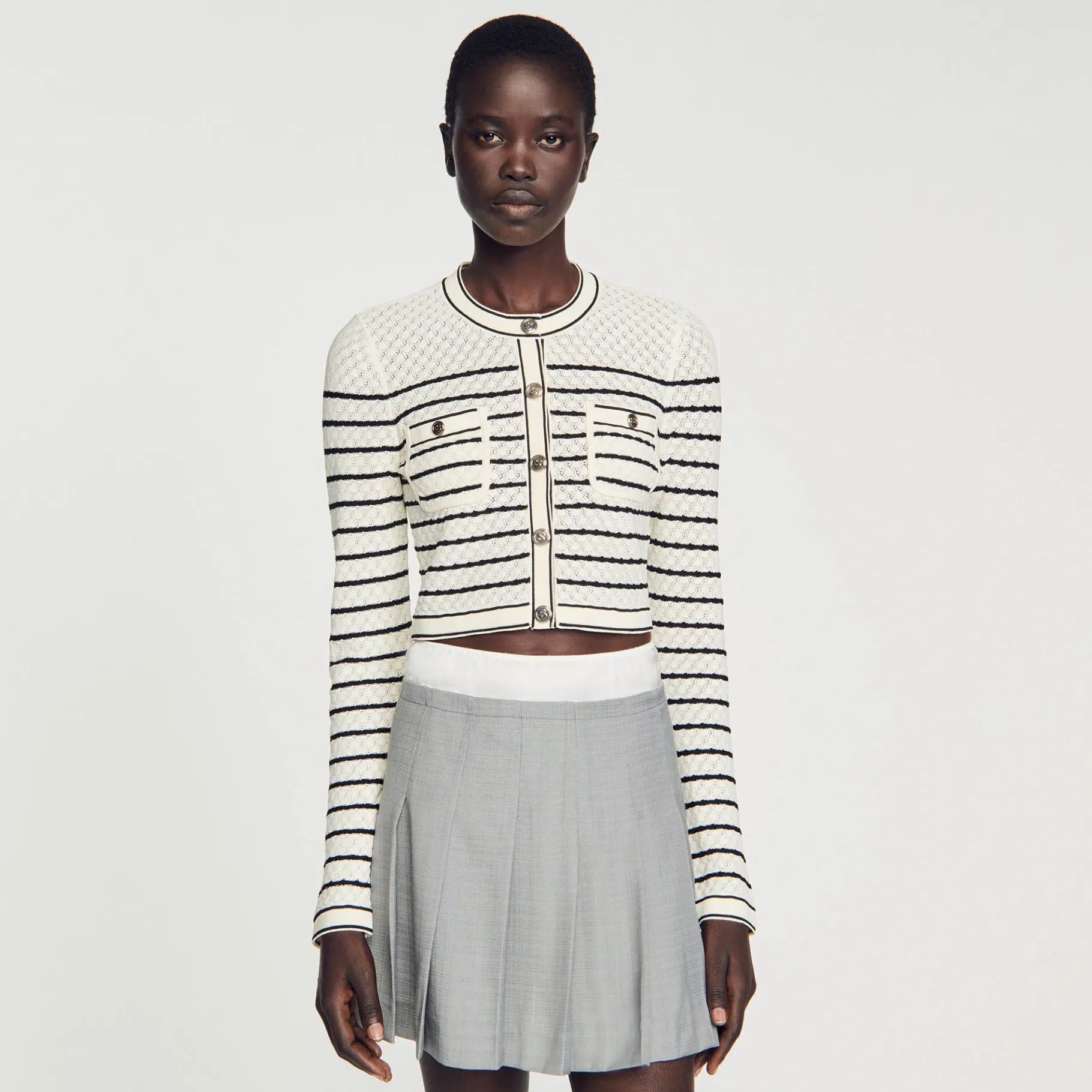 Sandro Paris Conjuntos-Cardigan Curto Listrado