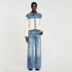 Sandro Paris Suéteres E Cardigans-Casaco De Dois Materiais