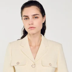 Sandro Paris Se Adequa-Jaqueta Curta De Tweed Com Botoes
