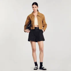 Sandro Paris Jaquetas E Jaquetas-Jaqueta De Camurca Decorada Com Tachas