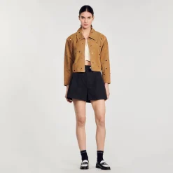 Sandro Paris Jaquetas E Jaquetas-Jaqueta De Camurca Decorada Com Tachas