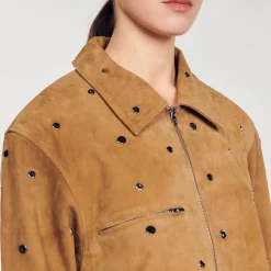 Sandro Paris Jaquetas E Jaquetas-Jaqueta De Camurca Decorada Com Tachas