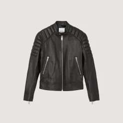 Sandro Paris Peles-Jaqueta De Couro Com Acabamento Acolchoado