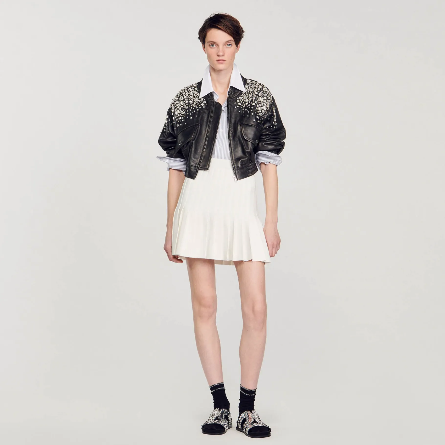 Sandro Paris Jaquetas E Jaquetas-Jaqueta De Couro Com Cristais