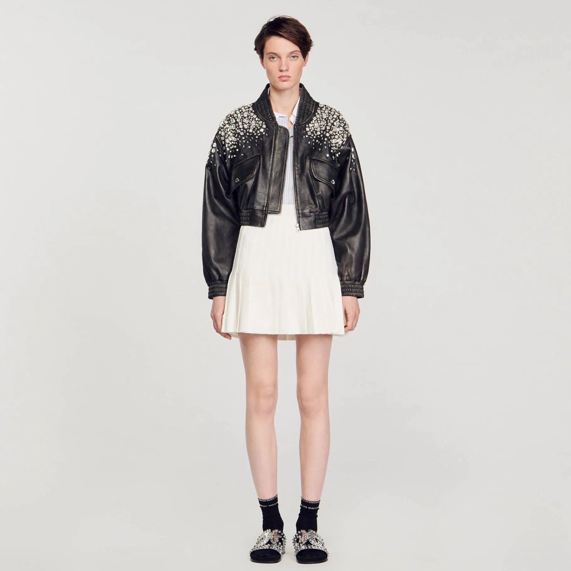 Sandro Paris Jaquetas E Jaquetas-Jaqueta De Couro Com Cristais