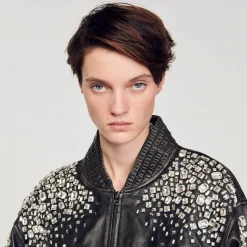 Sandro Paris Jaquetas E Jaquetas-Jaqueta De Couro Com Cristais