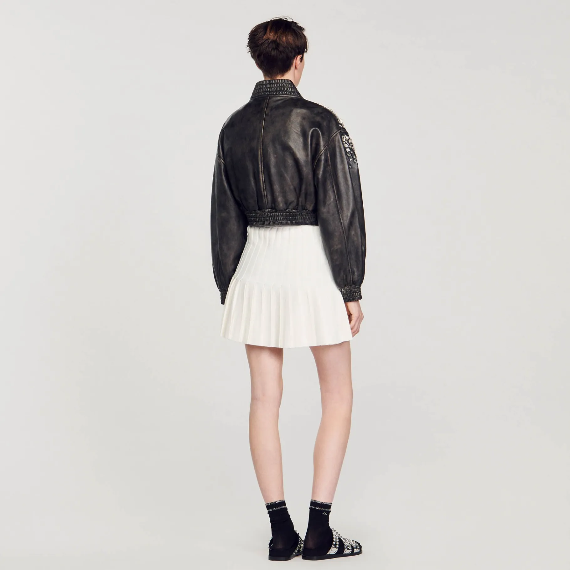 Sandro Paris Jaquetas E Jaquetas-Jaqueta De Couro Com Cristais