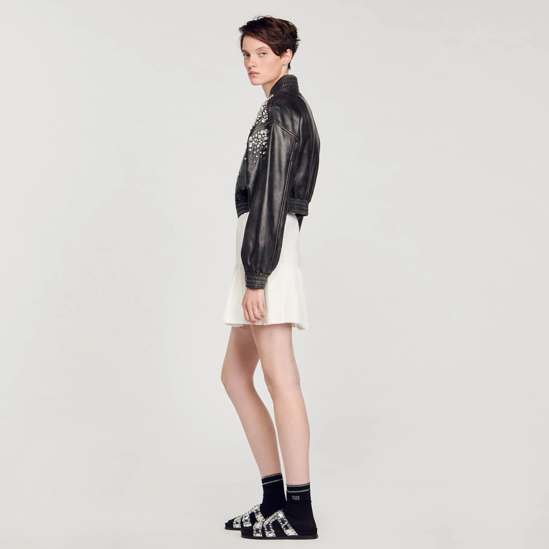 Sandro Paris Jaquetas E Jaquetas-Jaqueta De Couro Com Cristais