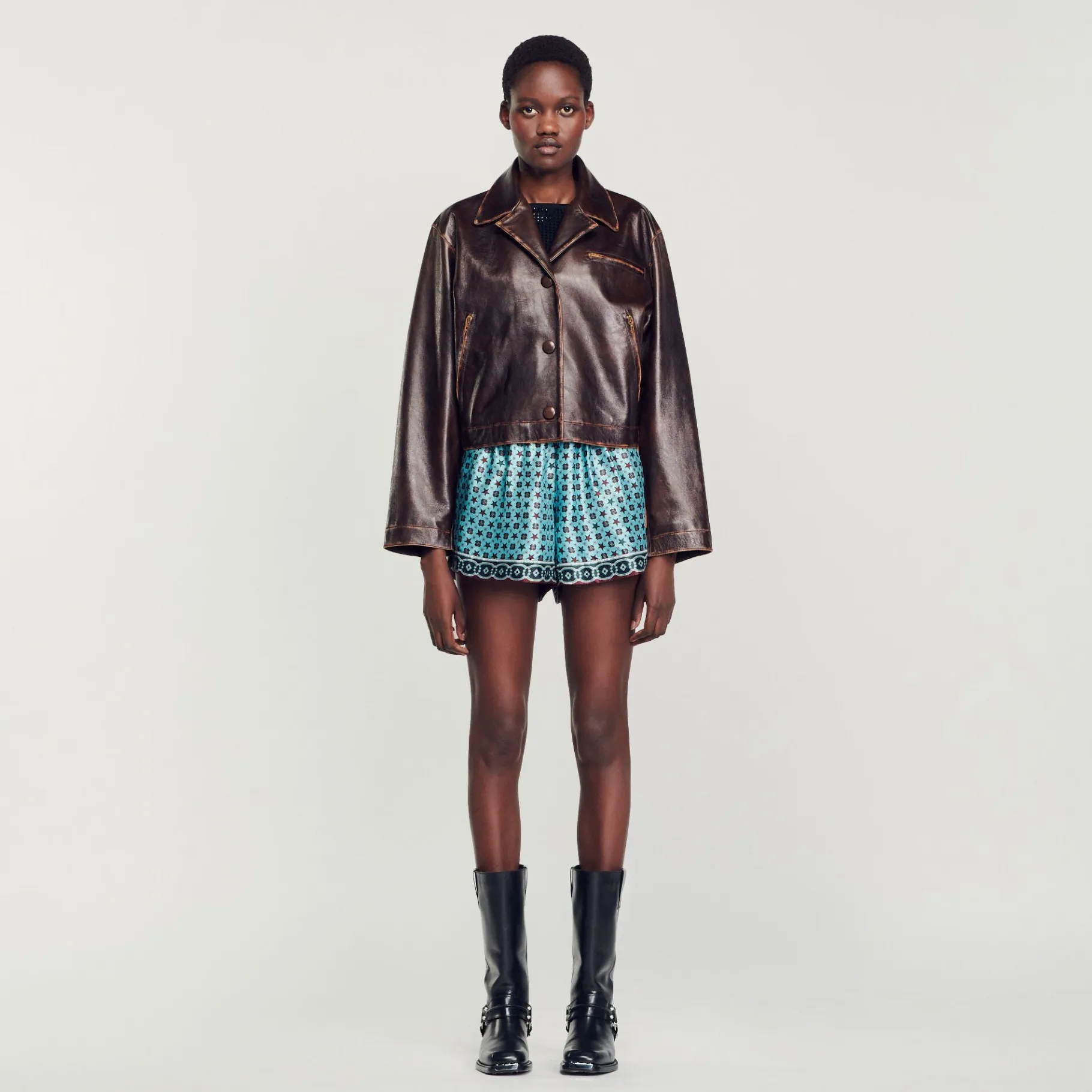 Sandro Paris Jaquetas E Jaquetas-Jaqueta De Couro Envelhecida