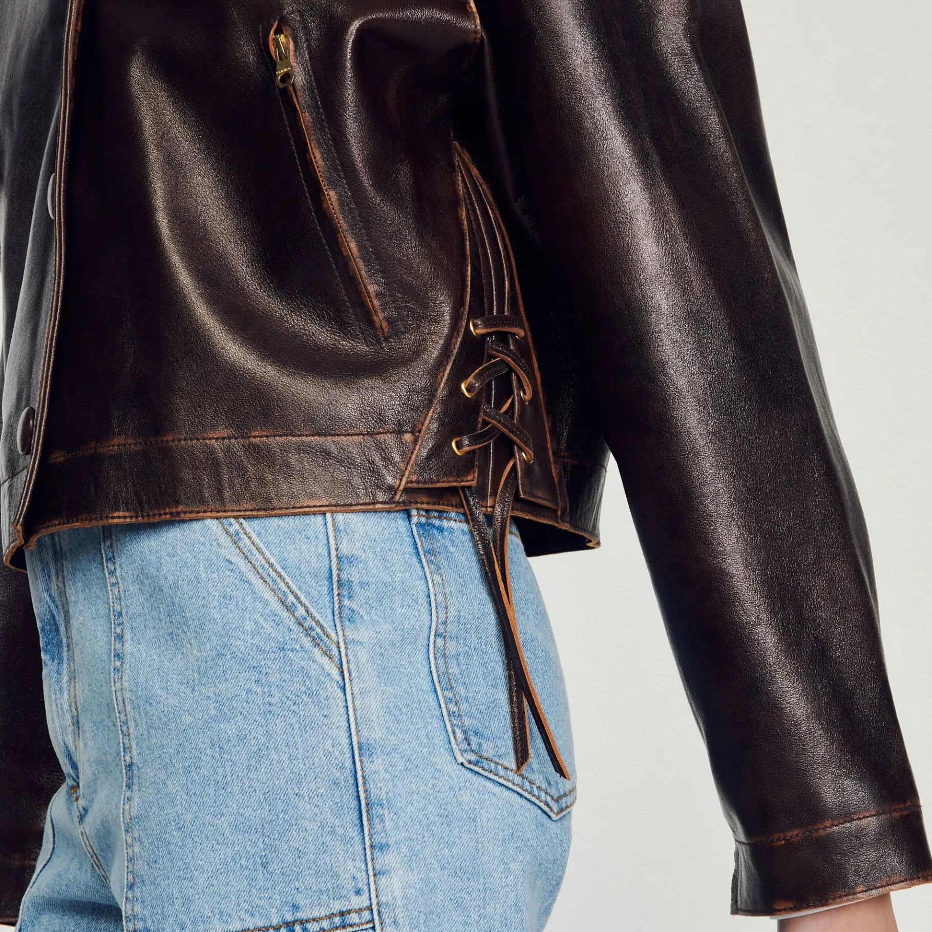 Sandro Paris Jaquetas E Jaquetas-Jaqueta De Couro Envelhecida