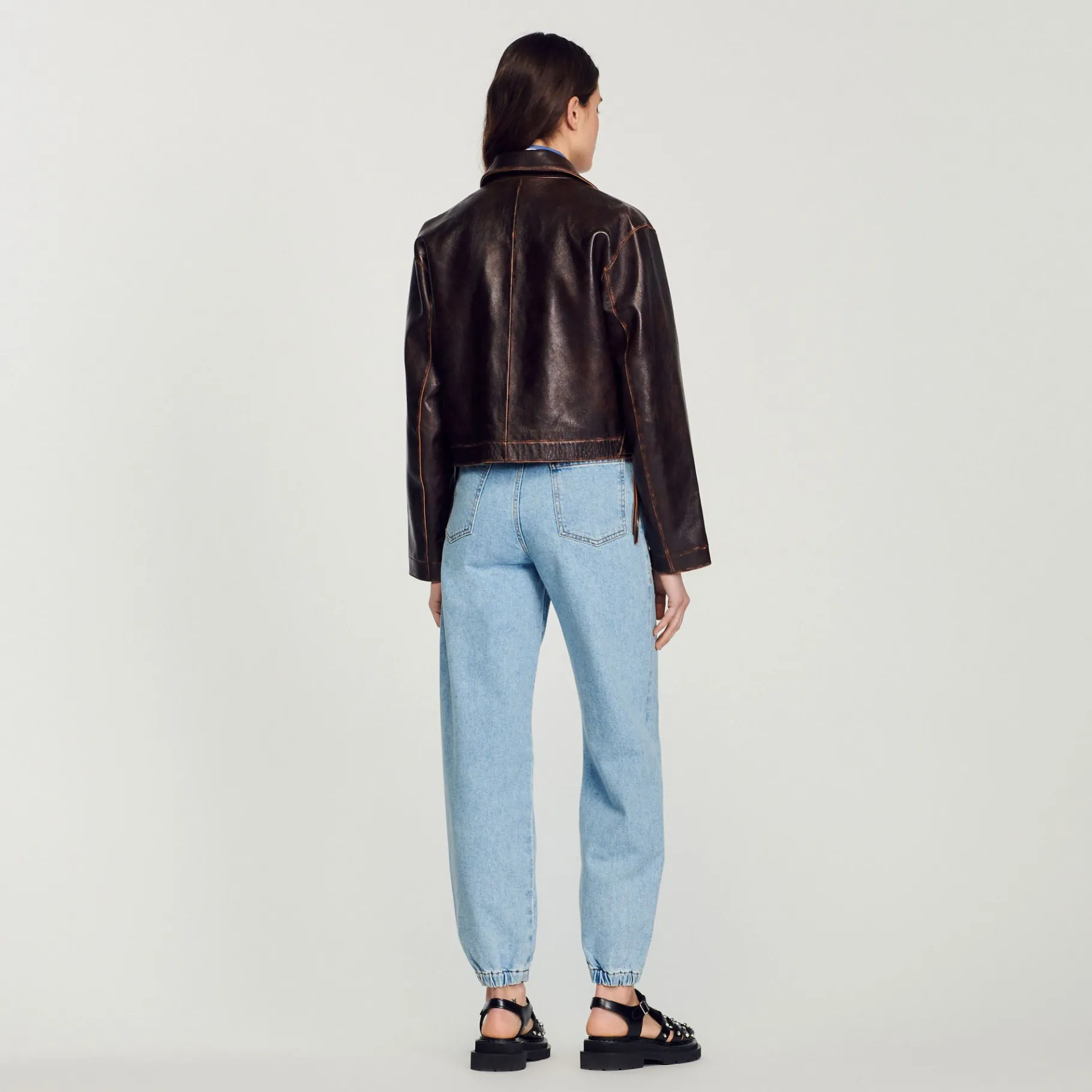 Sandro Paris Jaquetas E Jaquetas-Jaqueta De Couro Envelhecida