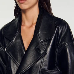 Sandro Paris Casacos-Jaqueta De Couro Grande