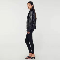 Sandro Paris Casacos-Jaqueta De Couro Grande