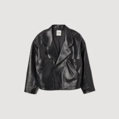 Sandro Paris Casacos-Jaqueta De Couro Grande