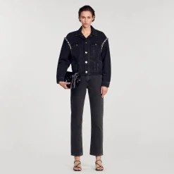 Sandro Paris Casacos-Jaqueta Jeans Oversized Com Strass