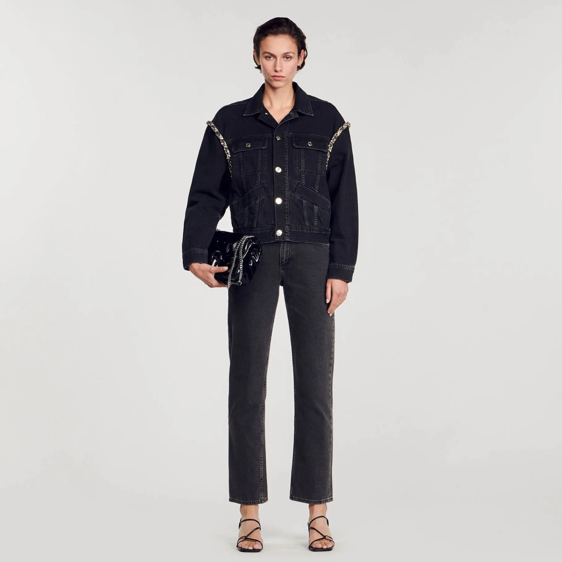 Sandro Paris Casacos-Jaqueta Jeans Oversized Com Strass