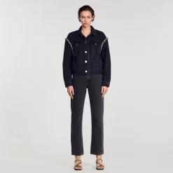 Sandro Paris Casacos-Jaqueta Jeans Oversized Com Strass