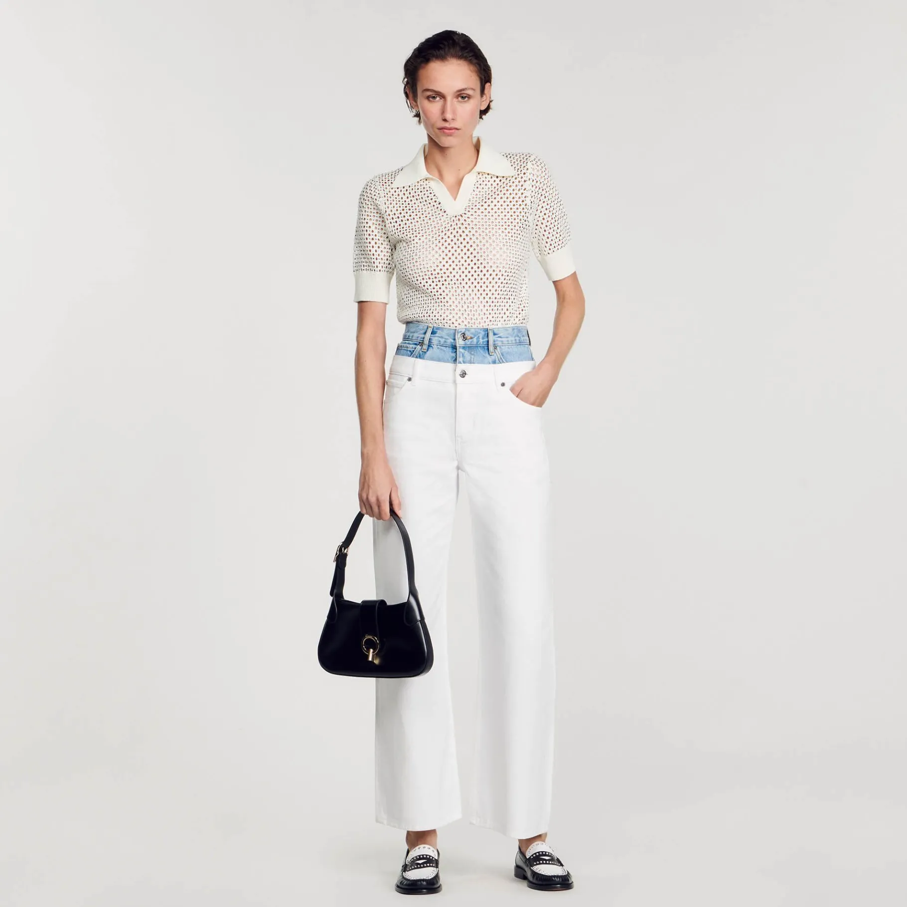 Sandro Paris Vaqueiros-Jeans Bicolor Com Cintura Dupla