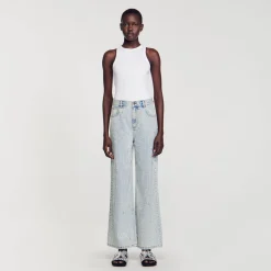 Sandro Paris Vaqueiros-Jeans Decorados Com Diamantes