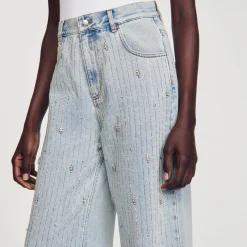 Sandro Paris Vaqueiros-Jeans Decorados Com Diamantes