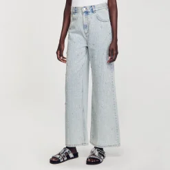 Sandro Paris Vaqueiros-Jeans Decorados Com Diamantes