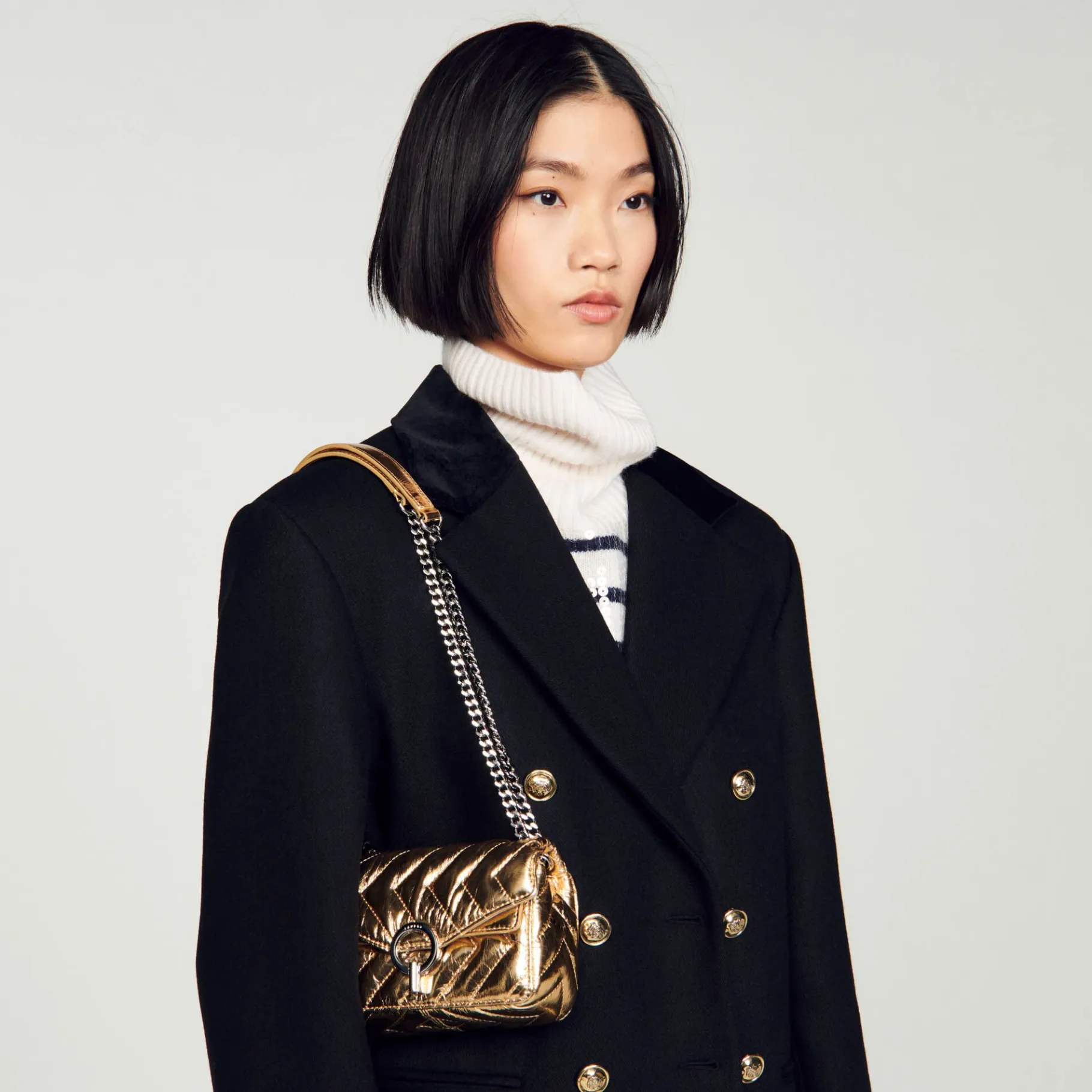 Sandro Paris Bolsas De Ombro-Mini Bolsa Yza De Couro Metalizado