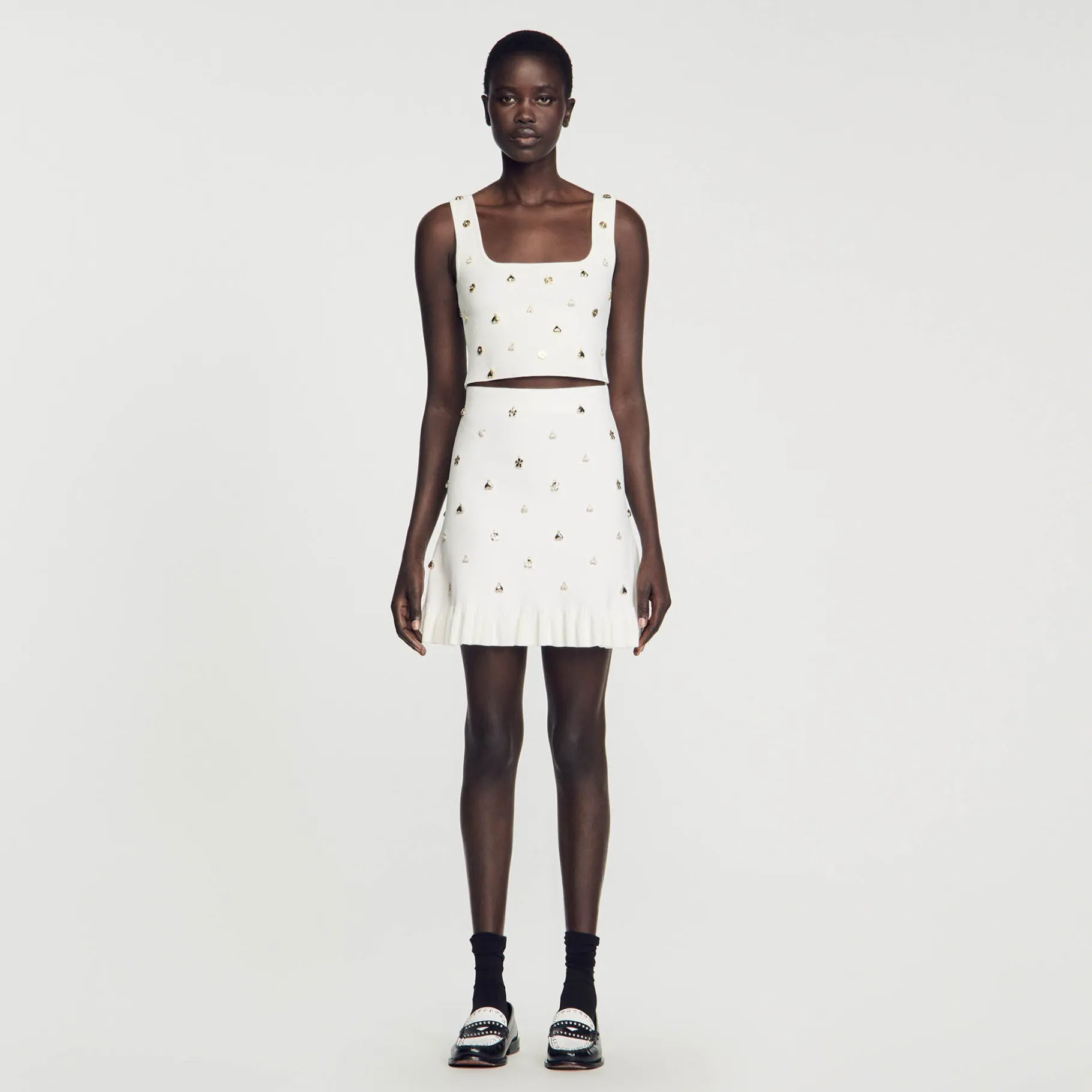 Sandro Paris Conjuntos-Saia De Malha Decorada Com Pingentes