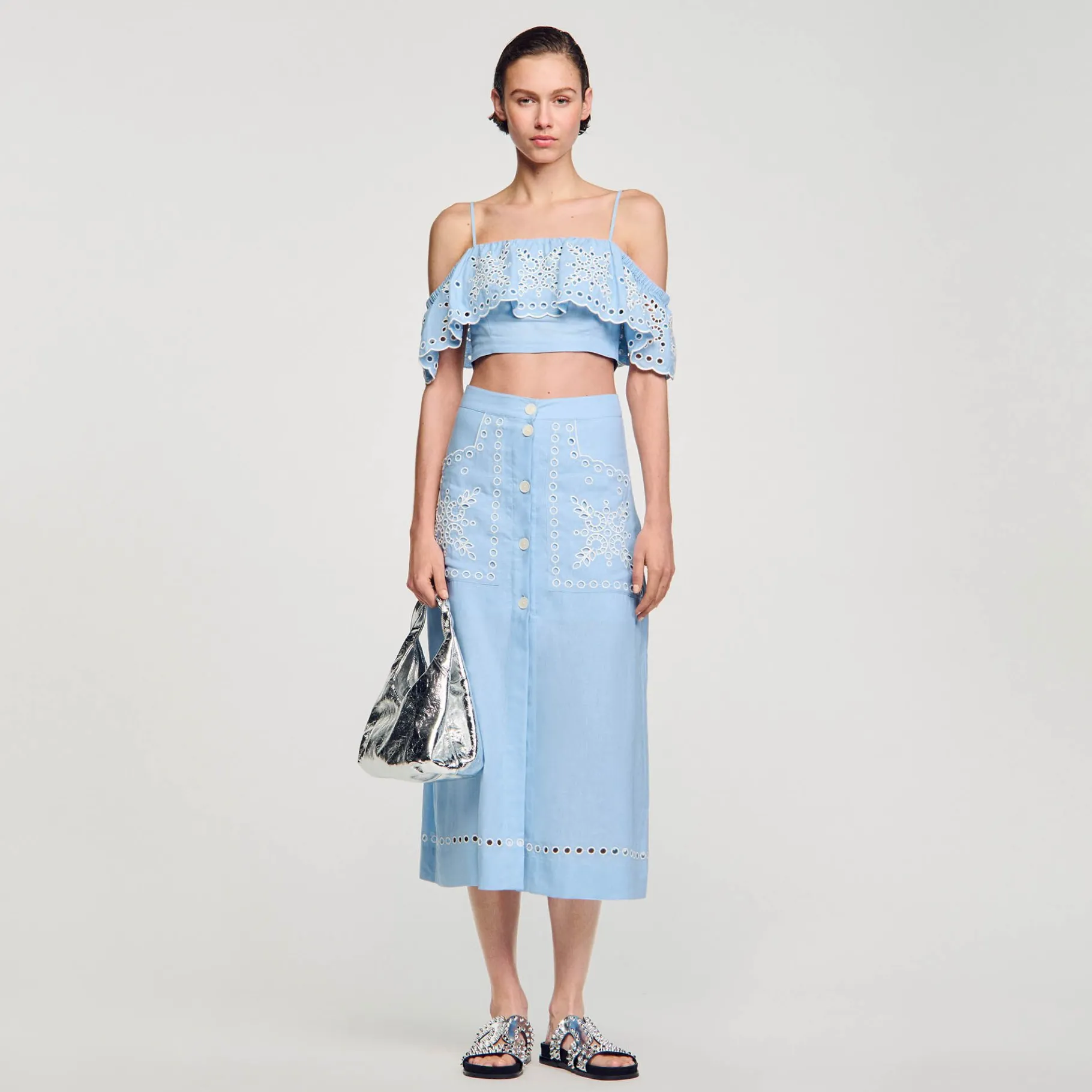 Sandro Paris Saias E Shorts-Saia Longa Bordada