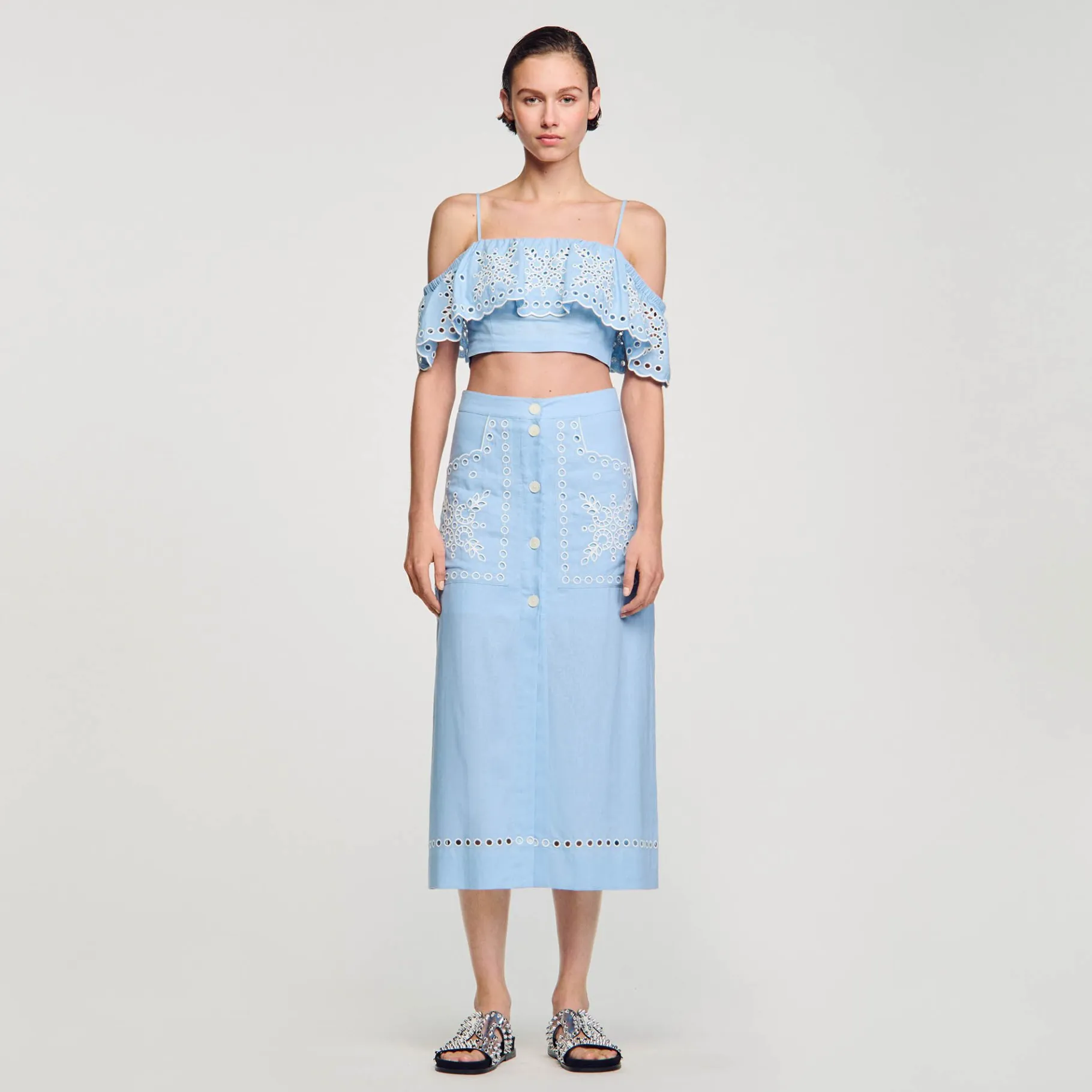 Sandro Paris Saias E Shorts-Saia Longa Bordada