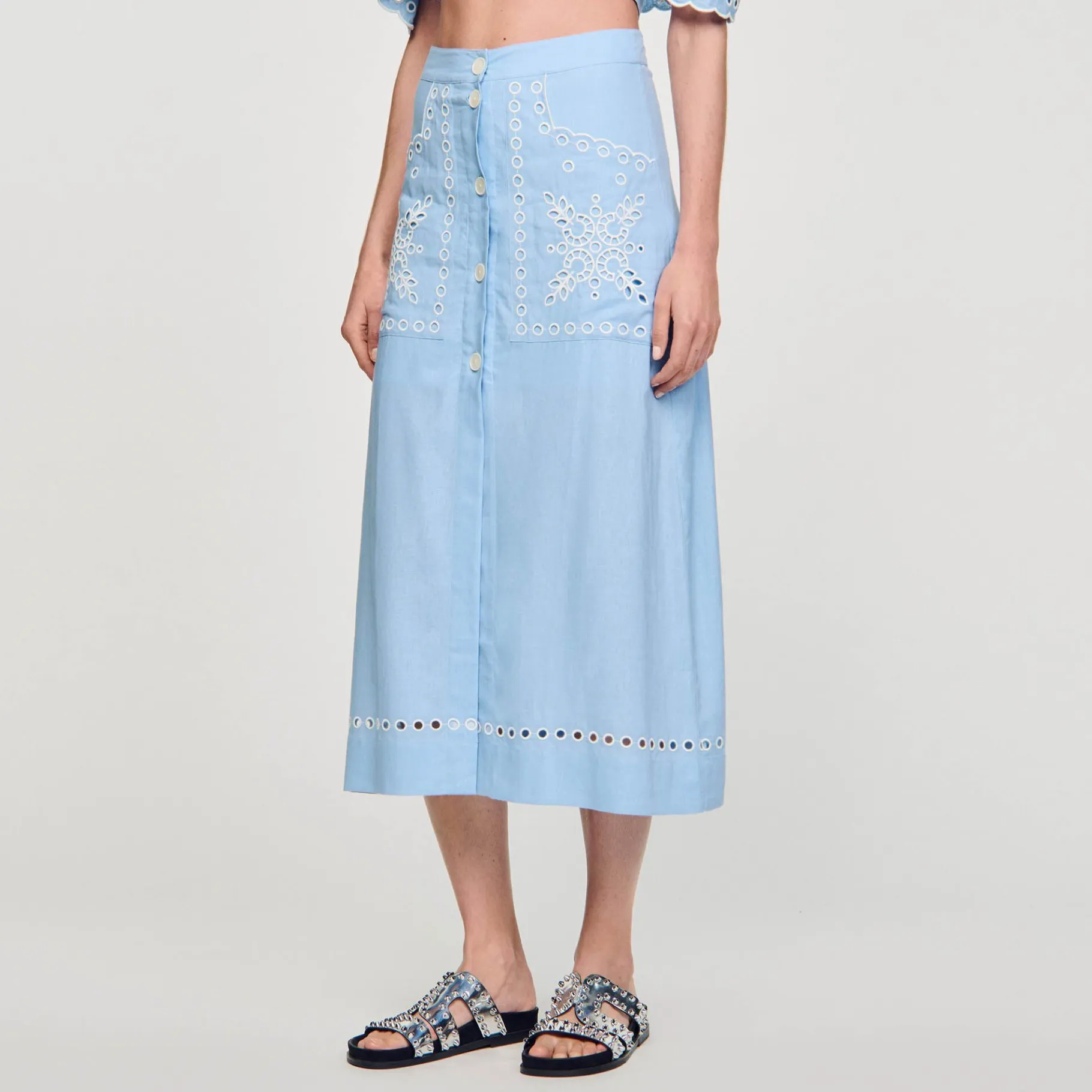 Sandro Paris Saias E Shorts-Saia Longa Bordada