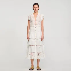 Sandro Paris Saias E Shorts-Saia Longa Com Bordado Ingles