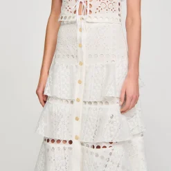 Sandro Paris Saias E Shorts-Saia Longa Com Bordado Ingles