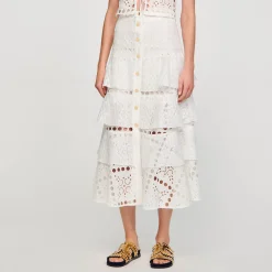 Sandro Paris Saias E Shorts-Saia Longa Com Bordado Ingles