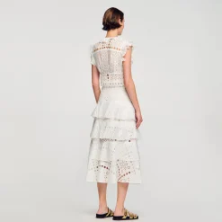 Sandro Paris Saias E Shorts-Saia Longa Com Bordado Ingles