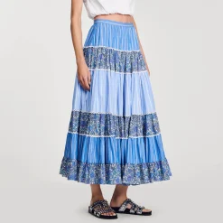 Sandro Paris Saias E Shorts-Saia Longa De Retalhos