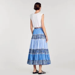 Sandro Paris Saias E Shorts-Saia Longa De Retalhos