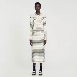 Sandro Paris Conjuntos-Saia Midi Em Malha Listrada
