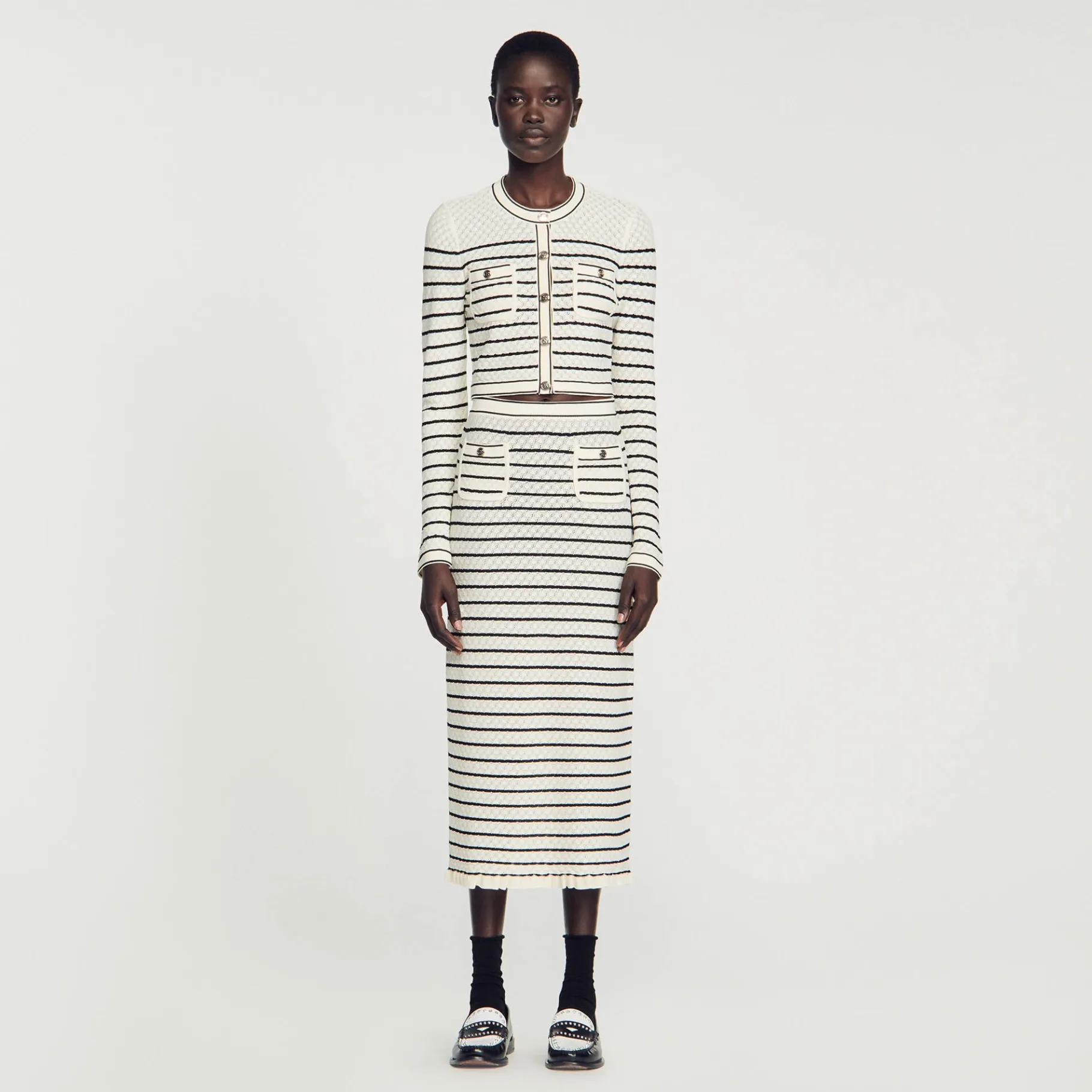 Sandro Paris Conjuntos-Saia Midi Em Malha Listrada